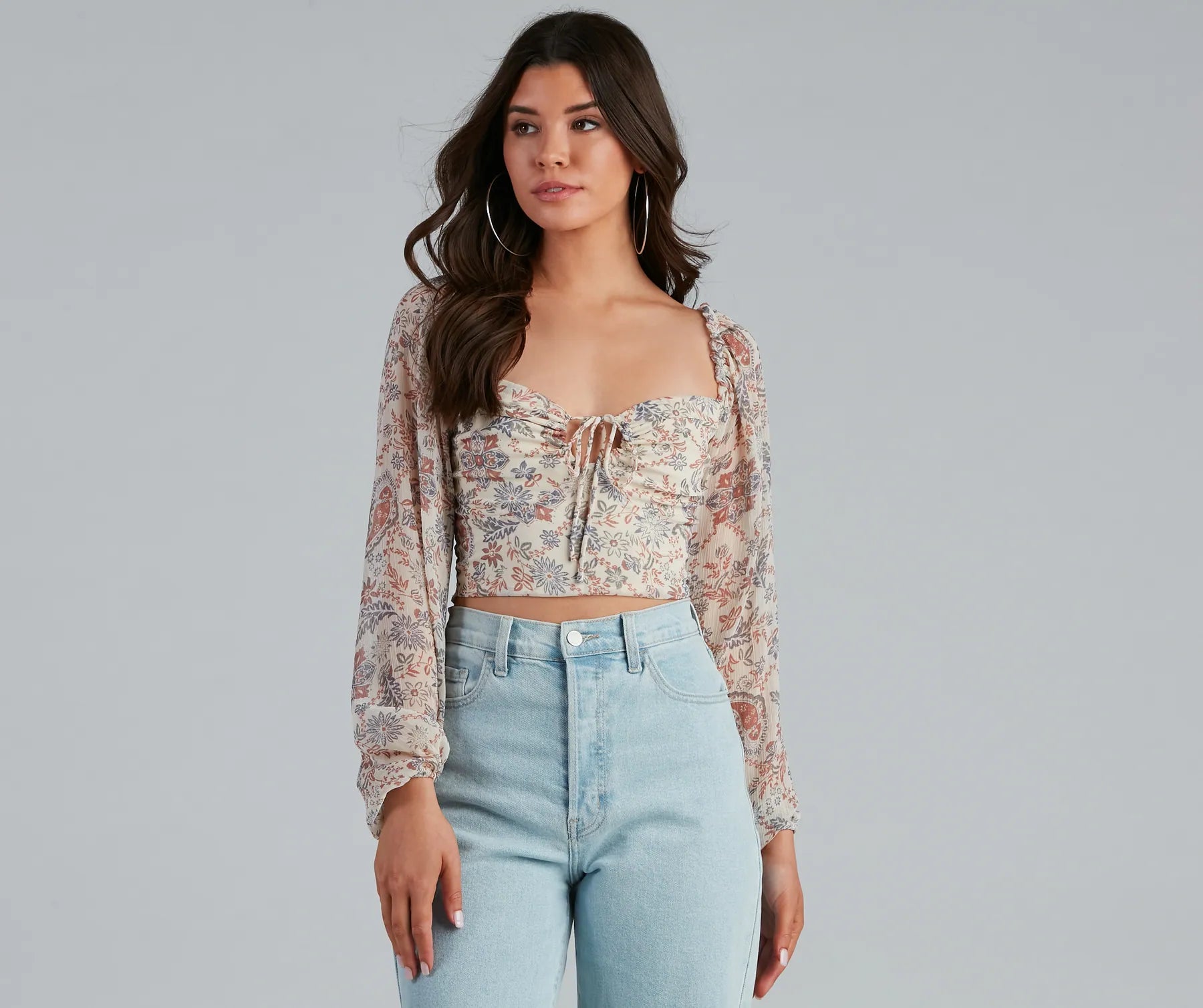 Doorbuster Deal Springtime Paisley Chiffon Crop Top