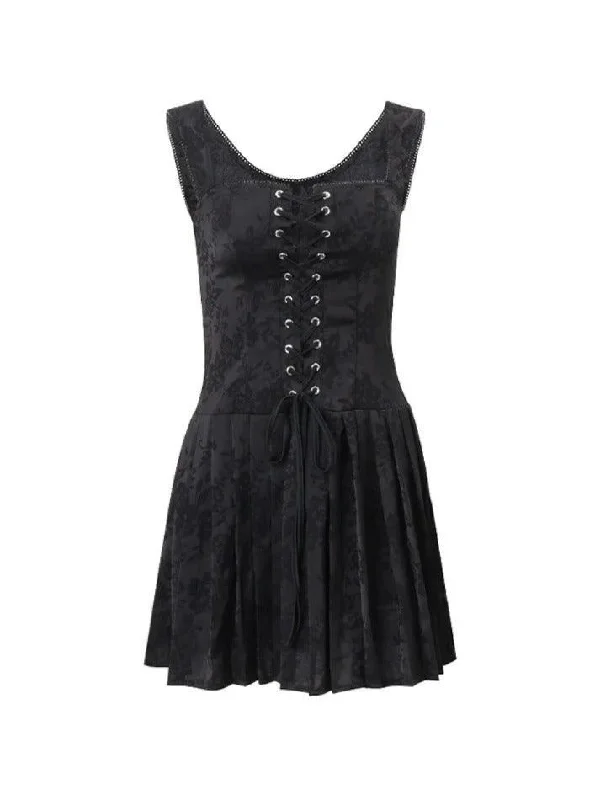 Price Reduction Vintage Flower Print Tie Front Pleated Mini Dress