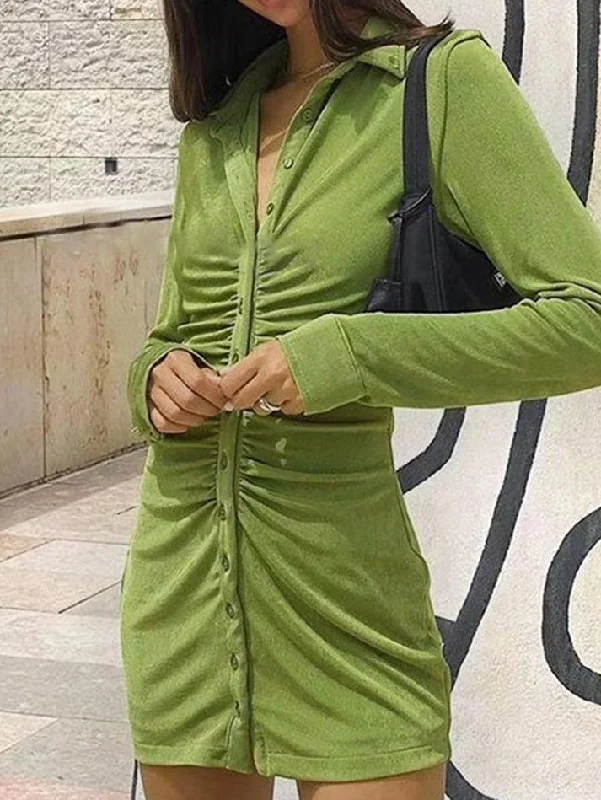 Markdowns Ruched Velvet Shirt Mini Dress