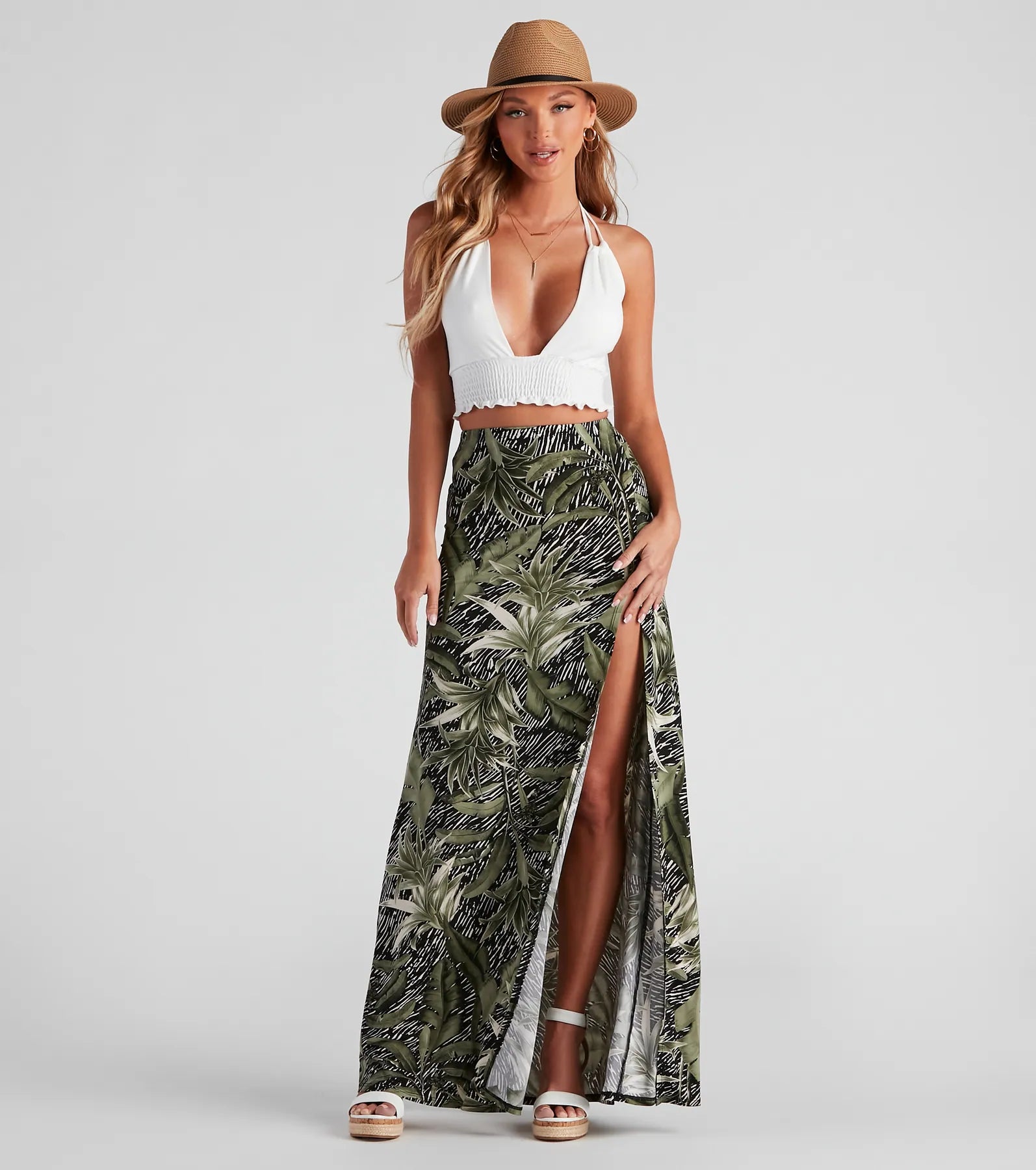 Epic Deals Cali Palms Tropical Slit Maxi Skirt