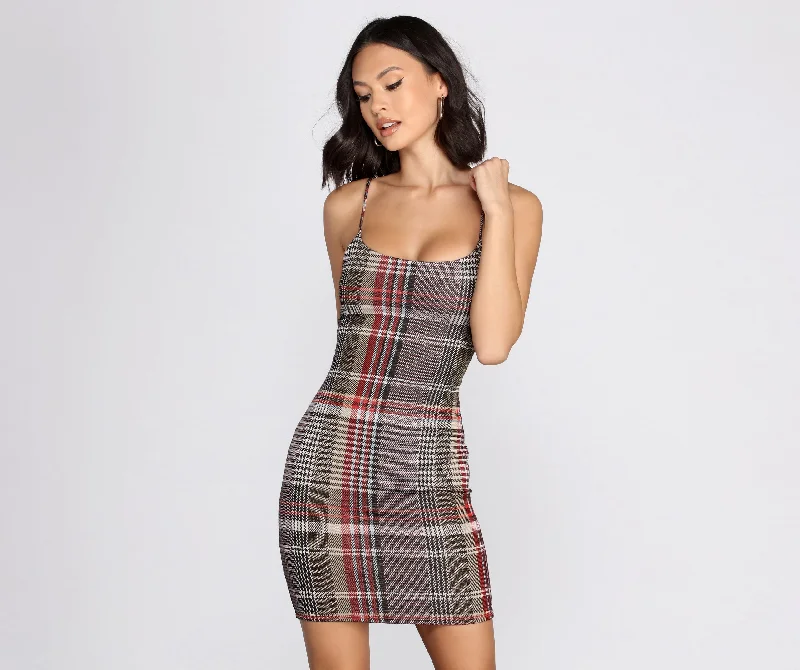 Online Only In Check Plaid Mini Dress