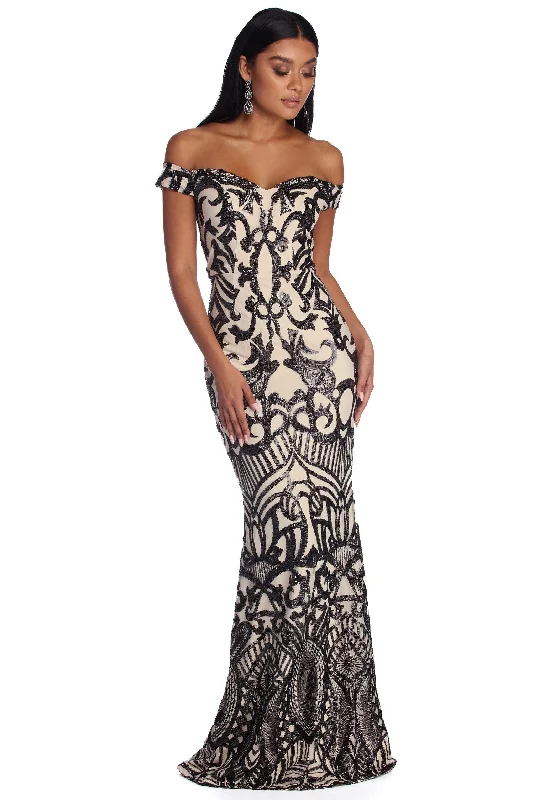 Price Blitz Monica Sequin Scroll Formal Dress