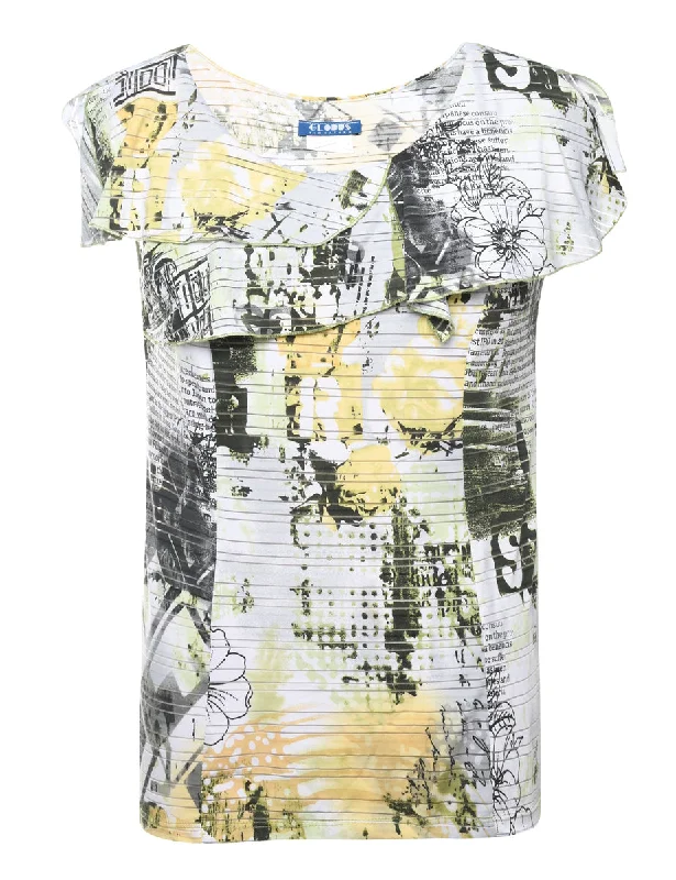 Price Rollback 2000s Frilled Printed T-shirt - M