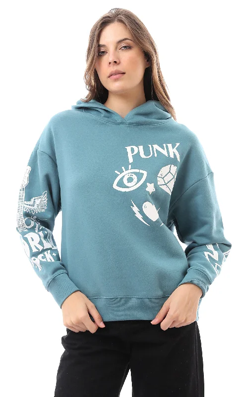 Must-Have Deals O174474 Regular Fit Printed Jade Green Winter Hoodie