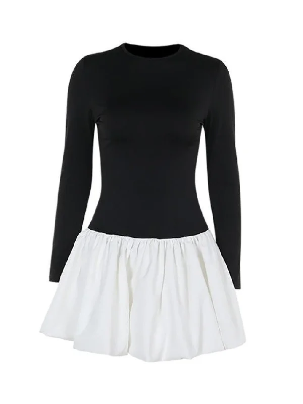 Super Deal Contrast Color Slim Fit Bubble Dress