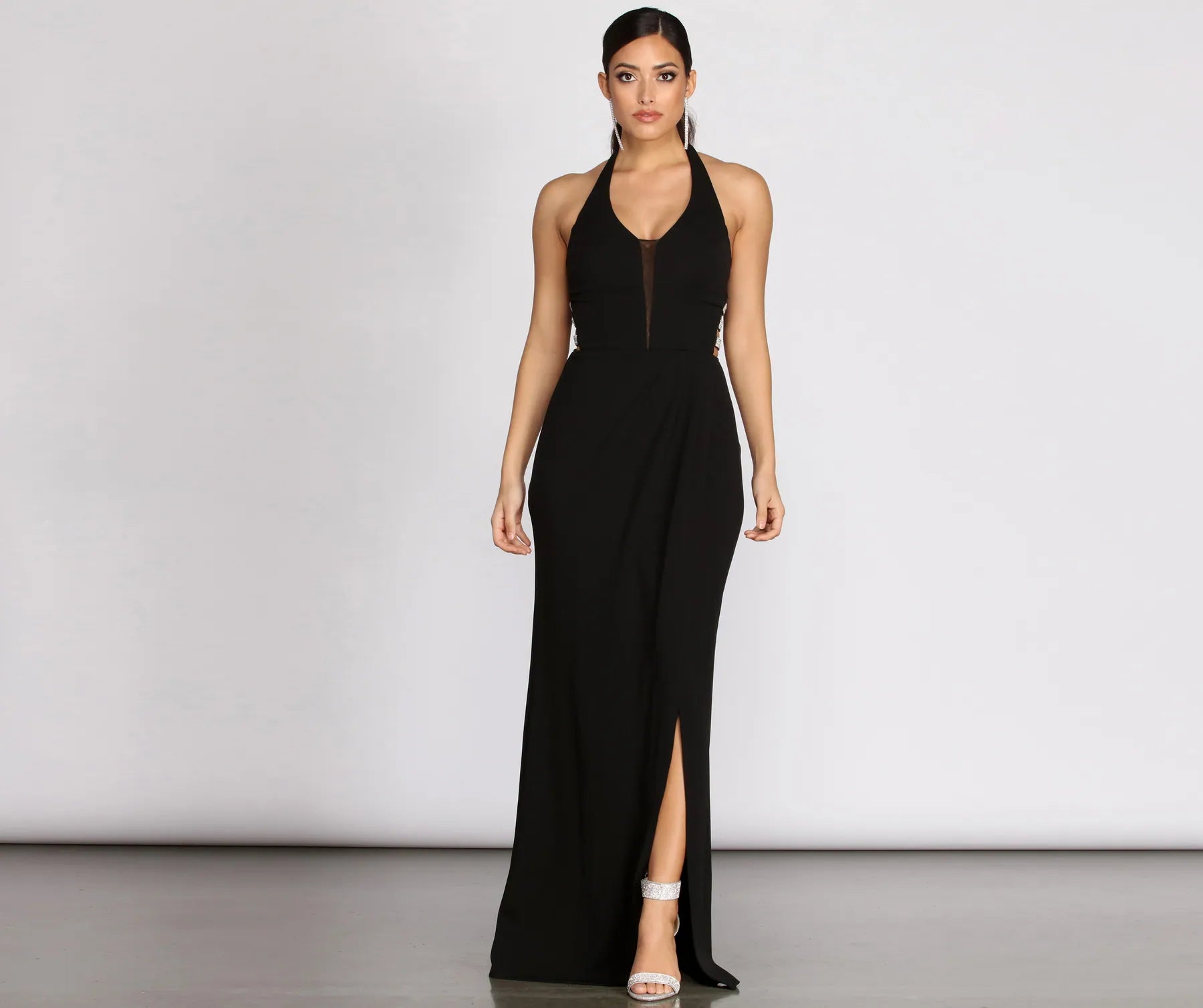 Discount Deals Calliope Rhinestone Trim Halter Dress