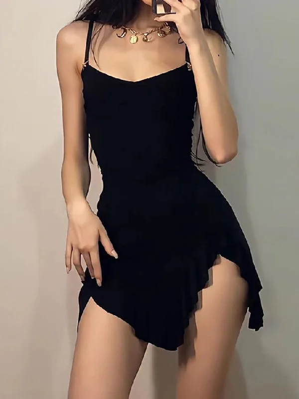 Steals and Deals Ruffle Asymmetrical Ruched V-Neck Mini Dress