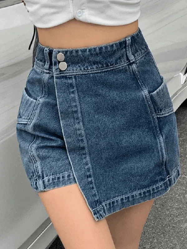 Price Cut High Waist Irregular Denim Shorts