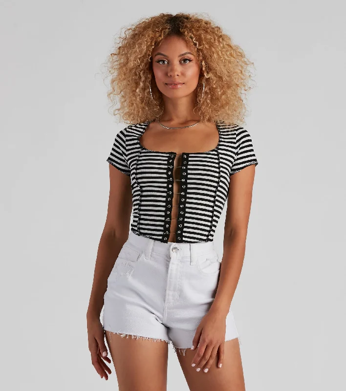 Striped Slay Rib Knit Crop Top