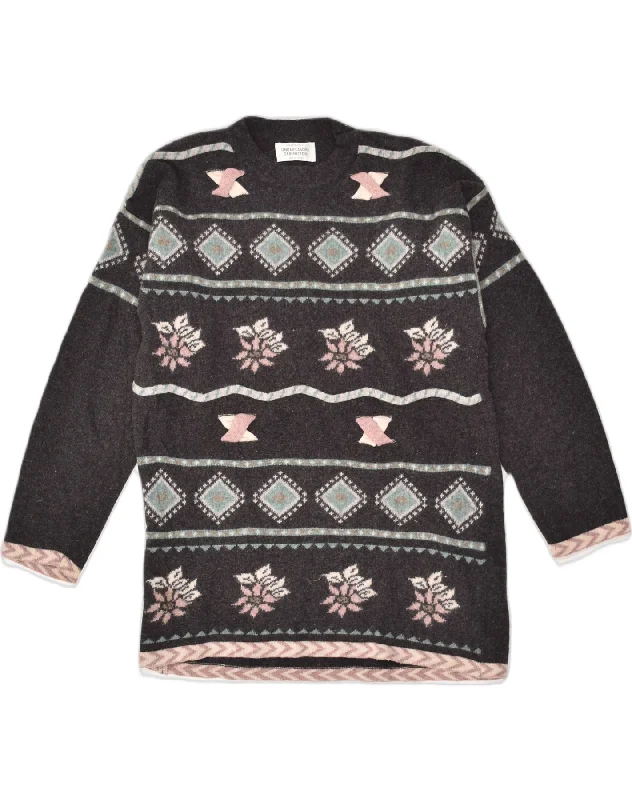 New Deals BENETTON Womens Crew Neck Jumper Sweater UK 14 Medium Grey Geometric Wool