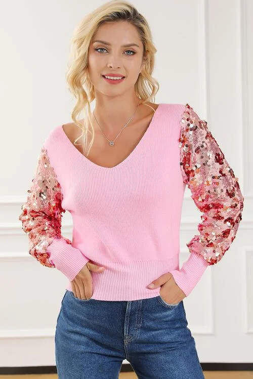 Clearance Items Sequin V-Neck Sweater