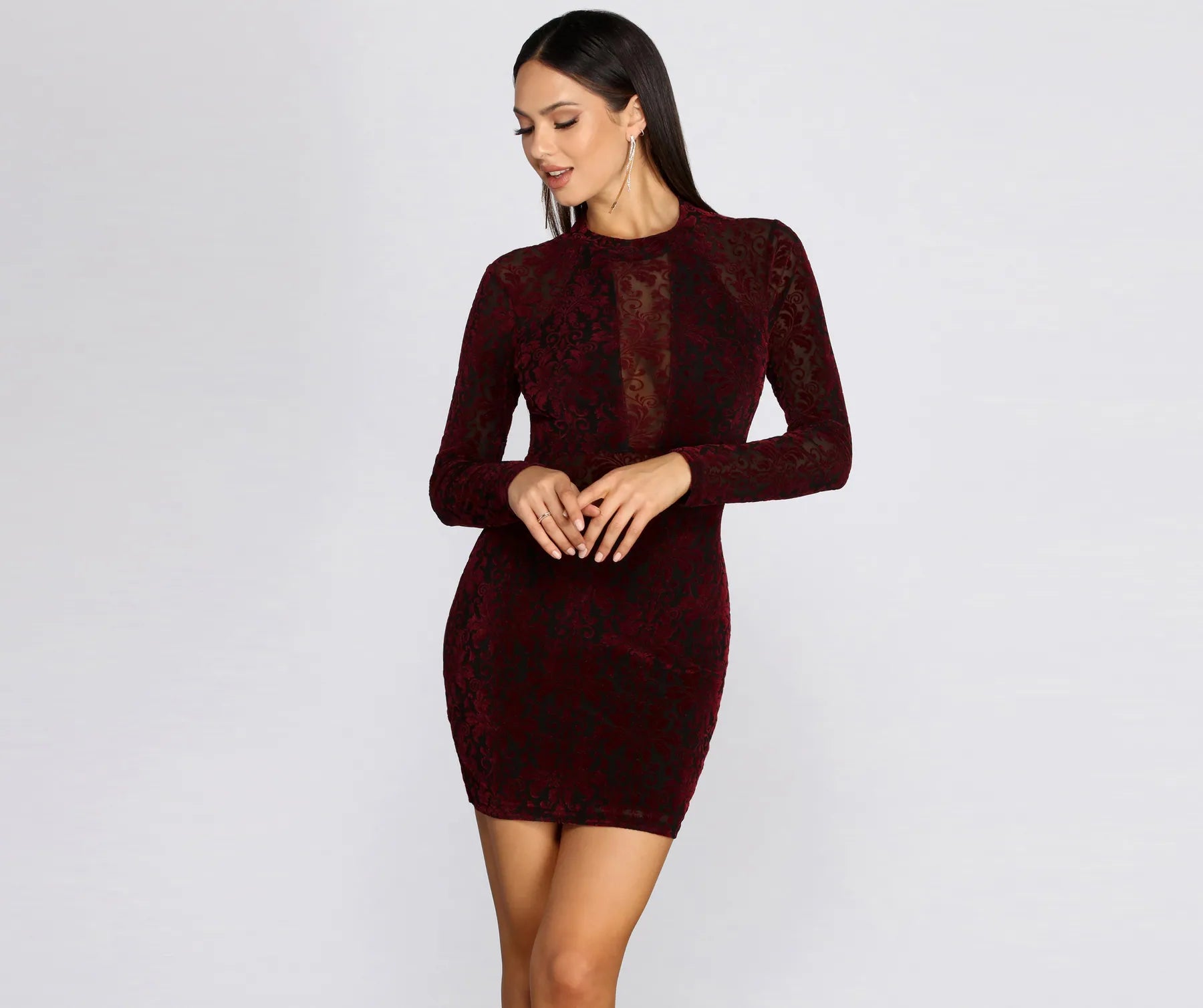 Steals and Deals Velvet Allure Mock Neck Mini Dress