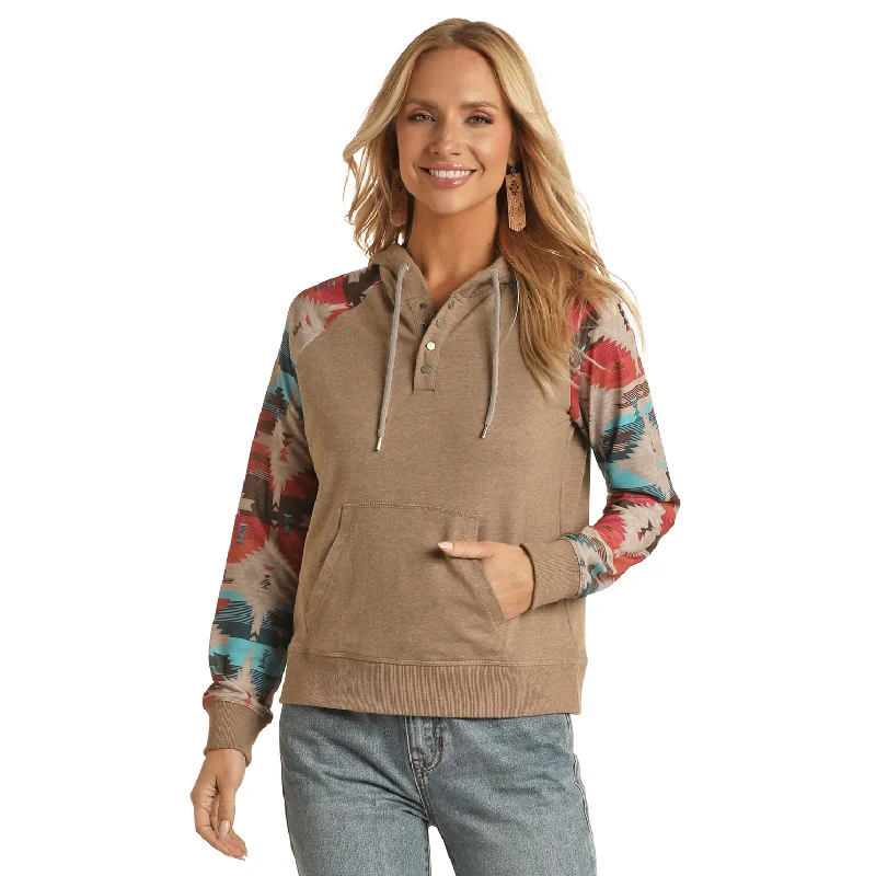 Flash Deals Panhandle® Ladies Tan With Printed Sleeves Hoodie RRWT94R04F-27