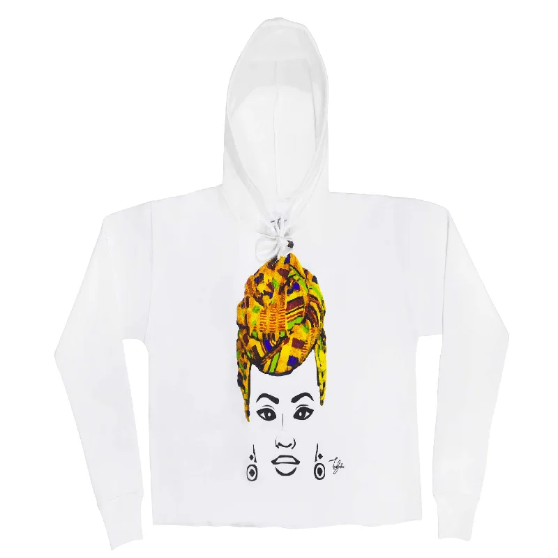 Special Discount MISS AFRICA WITH TRADITIONAL WEDDING HEAD WRAP (LADIES CROPPED FRENCH TERRY HOODIE)