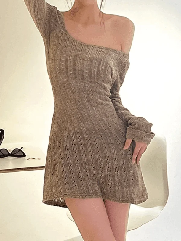 Special Savings Vintage Brown Long Sleeve Sweater Mini Dress