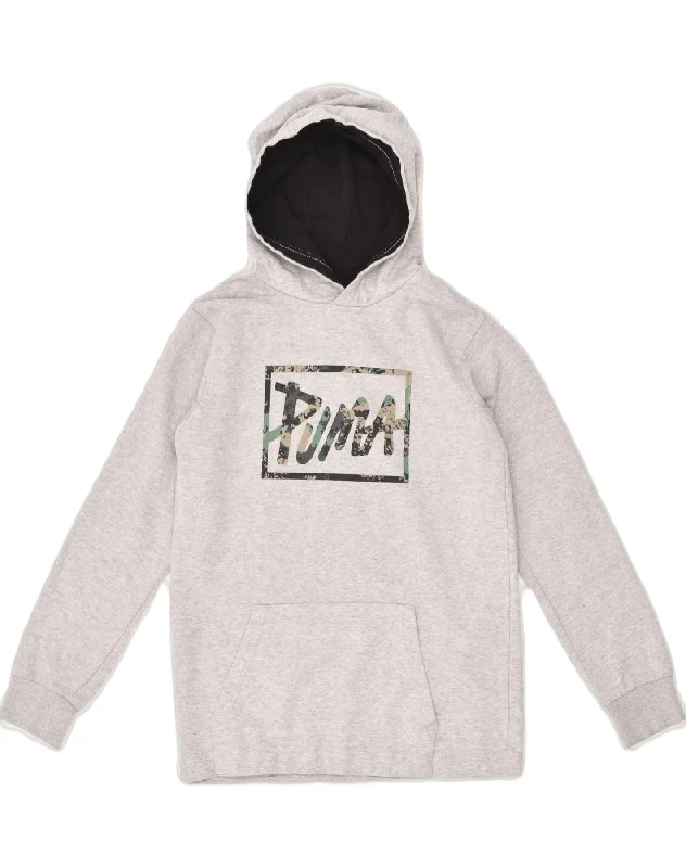 Super Deal PUMA Womens Graphic Hoodie Jumper UK 12 Medium Grey Cotton