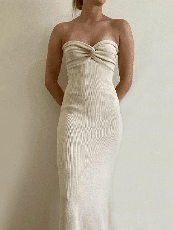 Amazing Deals Knitted Twist Strapless Maxi Dress