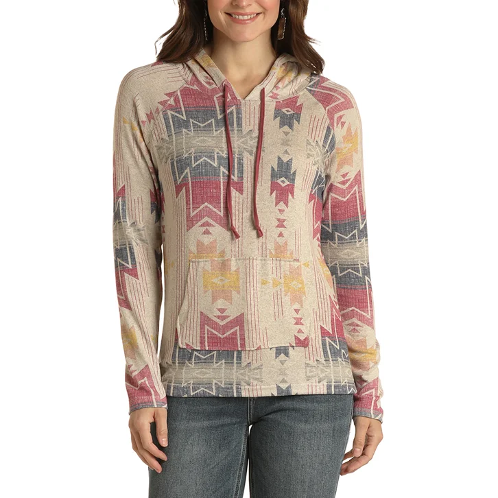Exclusive Access Panhandle White Label® Ladies Natural Aztec Print Pullover Hoodie WLWT94R00Z-12