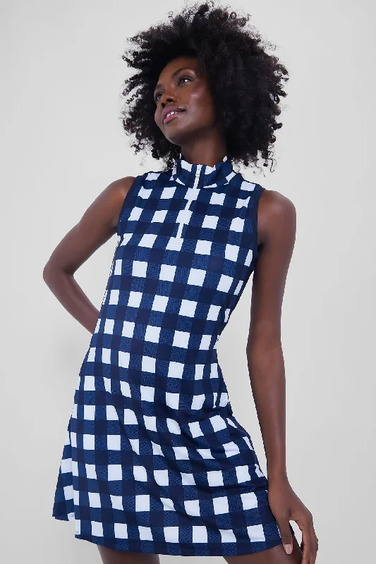 Big Discounts Exploded Plaid Sleeveless Lighweight Airflow Quarter Zip Mockneck Dress