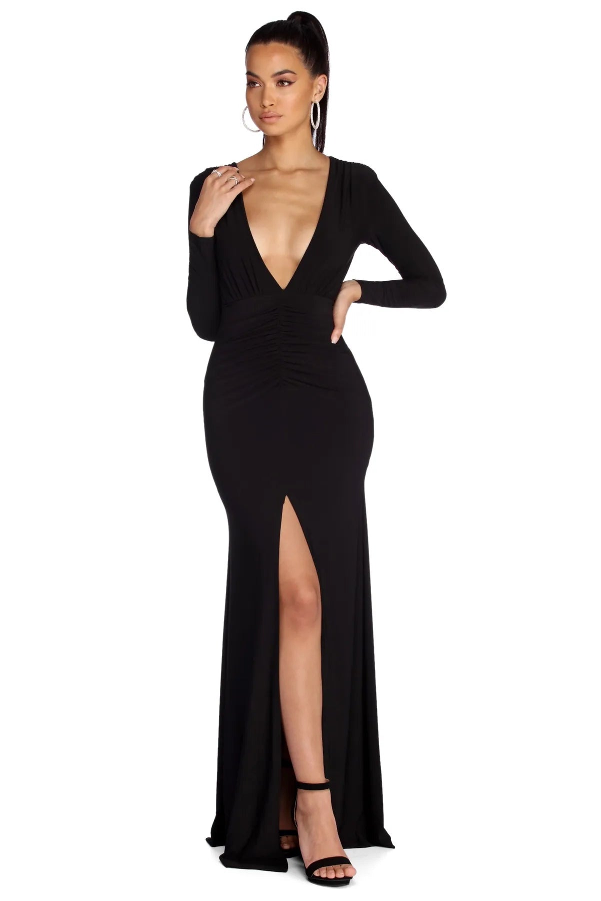 Final Markdown Denise Formal Plunging Ruched Dress