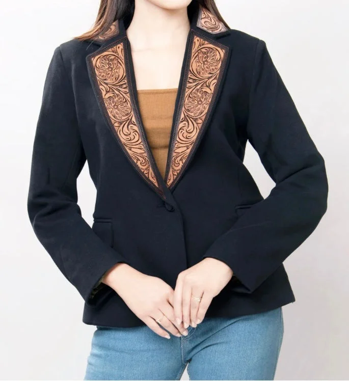 Super Bargain American Darling Black Tooled Leather Blazer