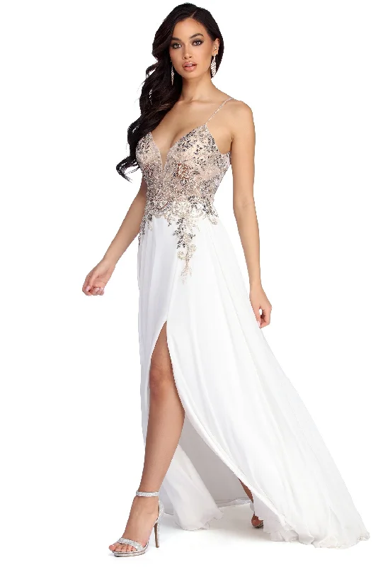 Amazing Deals Emeline Beaded Mesh & Chiffon Dress