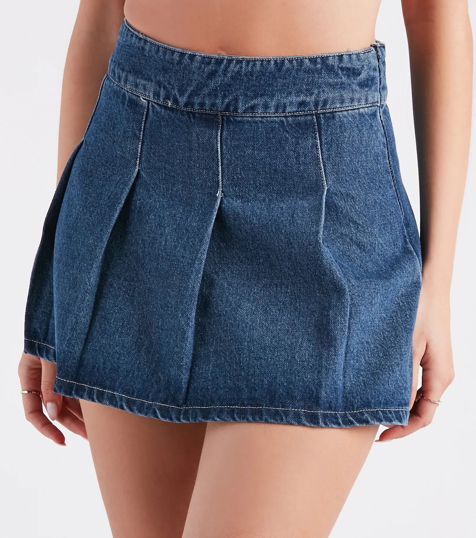 Midnight Madness Like A Dream Pleated Skater Denim Skirt