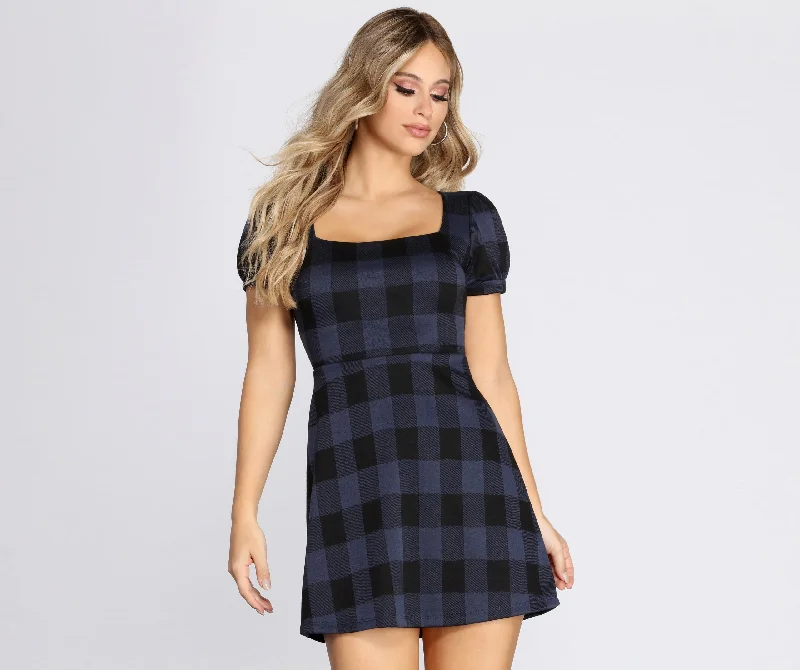 Price Cut Check It Plaid Mini Dress
