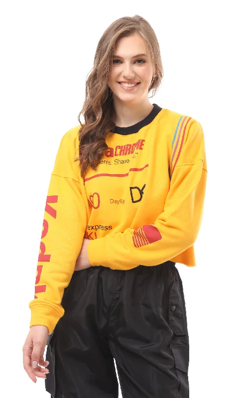 The Best Prices O172763 Slip On Long Sleeves Yellow Short Sweatshirt