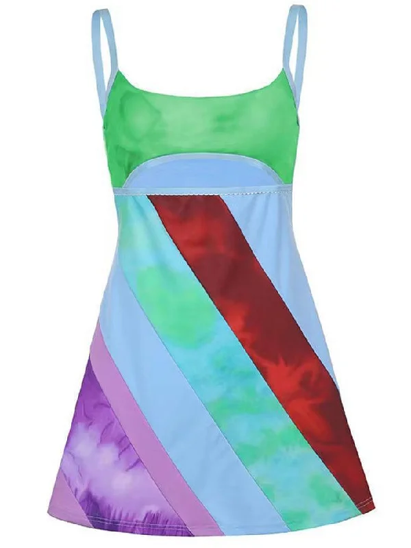 Discount Deals Patchwork Striped Cutout Mini Dress