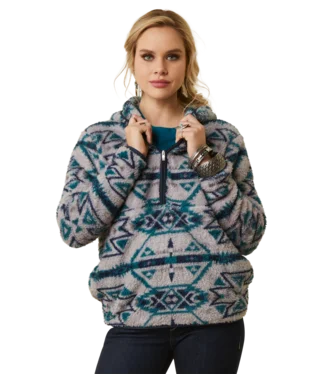 Deal Dash Ariat Women’s Fleece 1/4 Zip Pullover-Rocky Mt Print