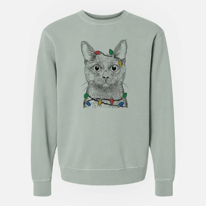 Amazing Deals Christmas Lights Shadow the Black Cat - Unisex Pigment Dyed Crew Sweatshirt