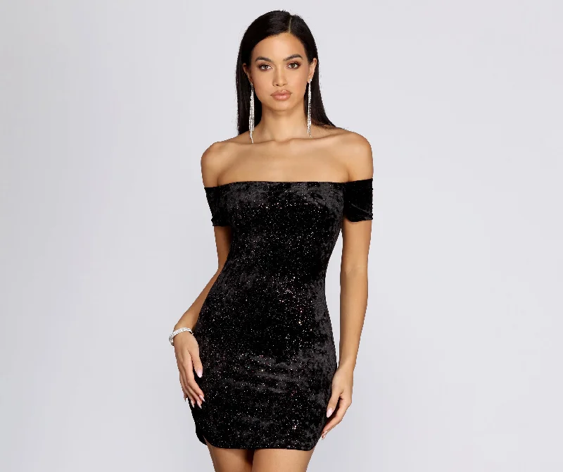 Mega Deal Off Shoulder Glitter Velvet Mini