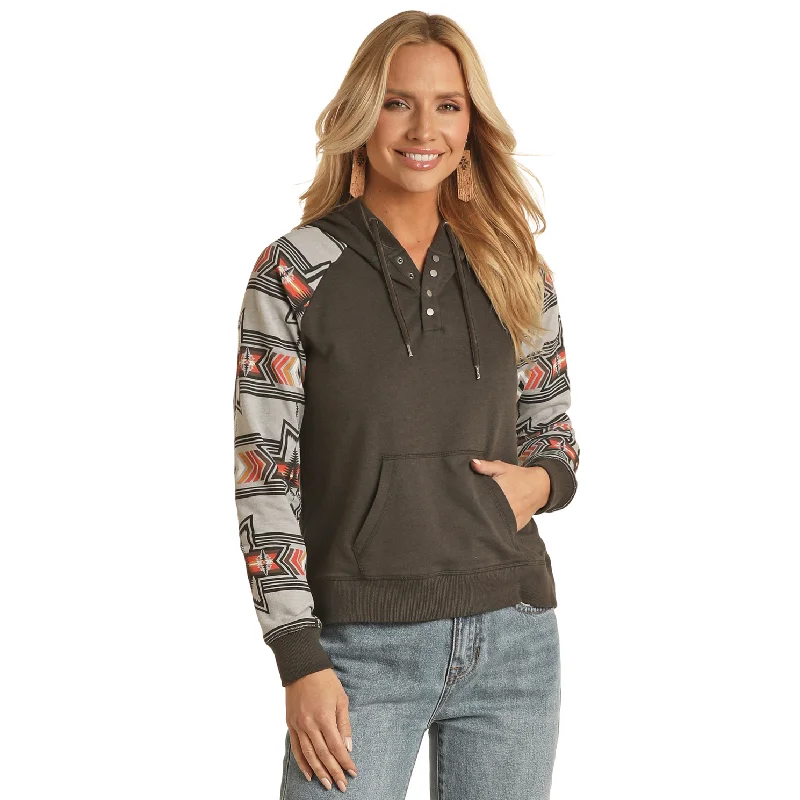 Savings Event Panhandle® Ladies Black With Aztec Sleeves Hoodie RRWT94R04G-01