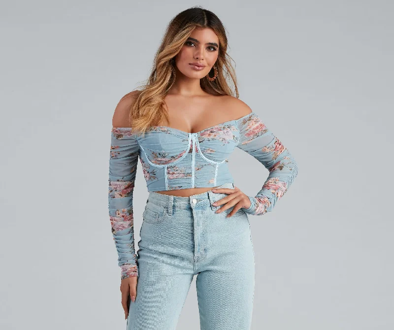 Savings Alert All For Floral Mesh Satin Trim Bustier