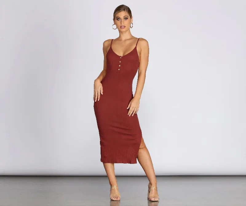 Value Deals Basic Button Knit Midi Dress