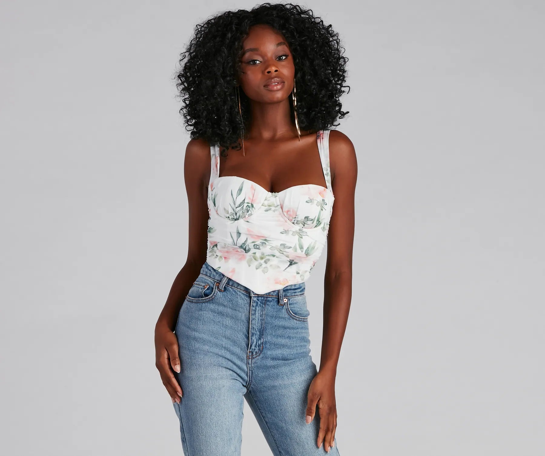 Referral Discount Garden Party Floral Mesh Corset