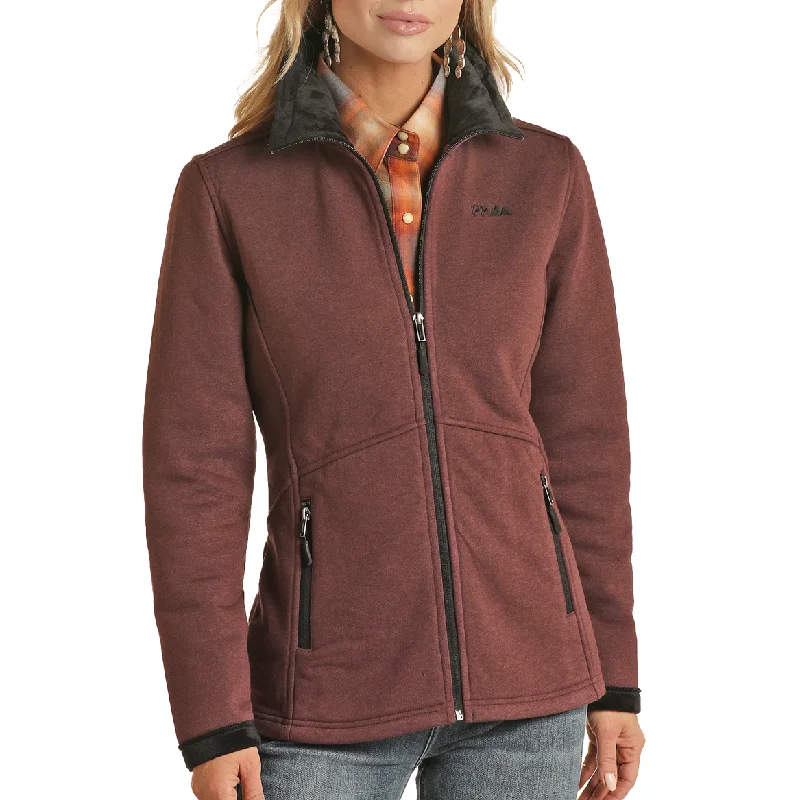 Price Reduction Panhandle® Ladies Heather Knit Maroon Zip Up Jacket PRWO92RZYD-60