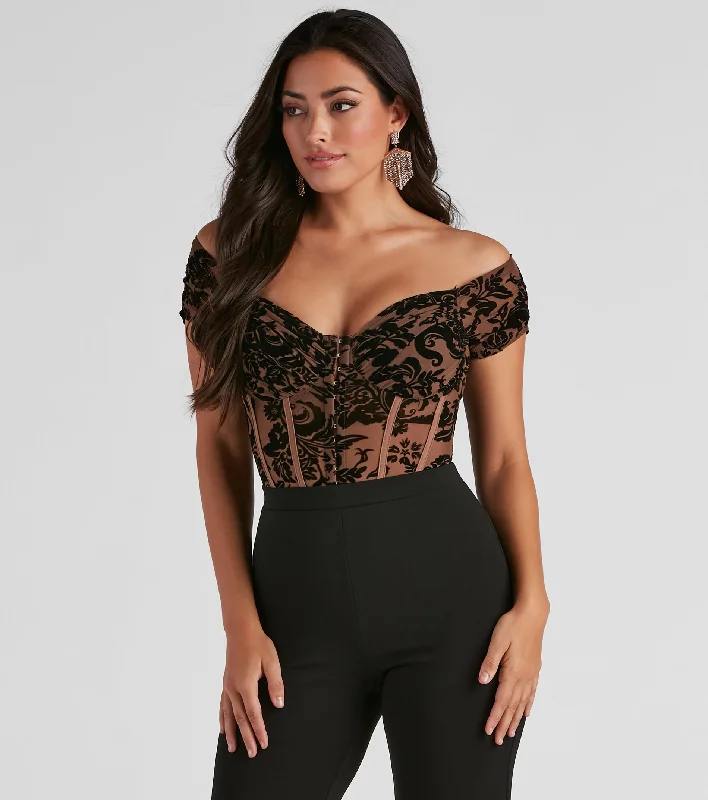 Warehouse Sale So Regal Flocked Velvet Bodysuit