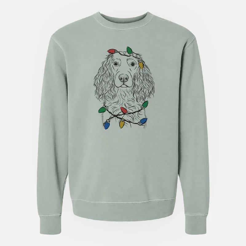 Super Bargain Christmas Lights Landry the Boykin Spaniel - Unisex Pigment Dyed Crew Sweatshirt