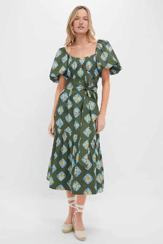 Super Sale Olive and Aqua Diamond Clary Dress