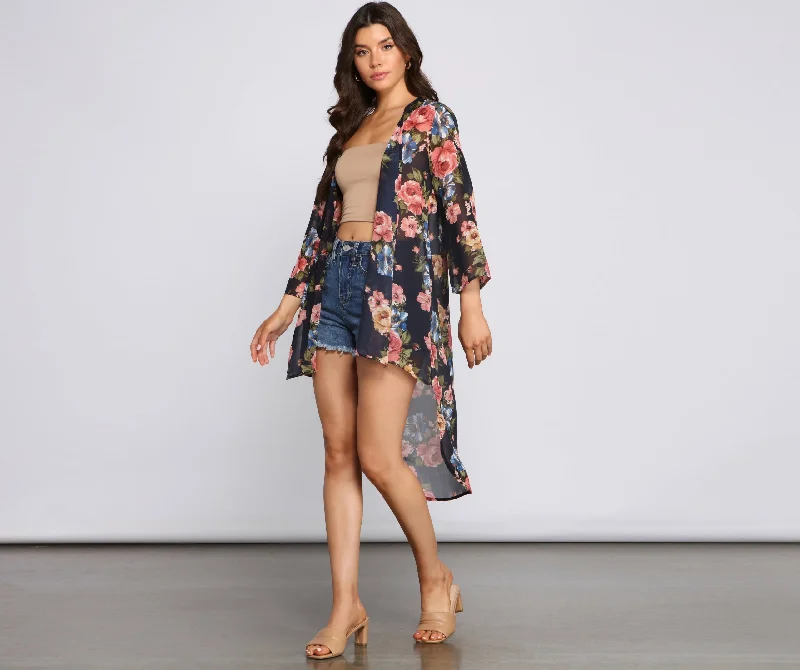 Instant Savings Effortless Style Floral Chiffon Kimono