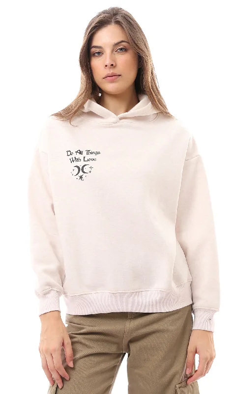 Quick Sale O172872 Printed Slip On Heather Rose & Beige Casual Hoodie