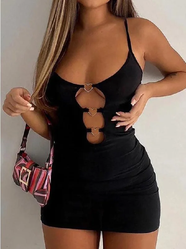 Year-End Clearance Backless Heart Decor Mini Dress