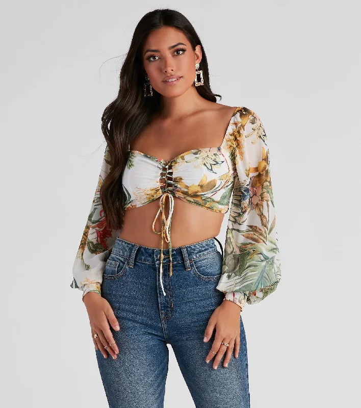 Bonus Savings Tropical Babe Chiffon Crop Top