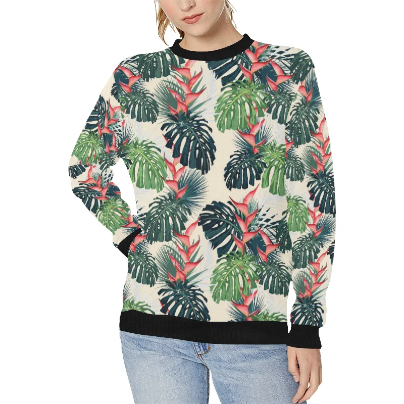 Great Deals heliconia flowers, palm and monstera leaves Women's Crew Neck Sweatshirt