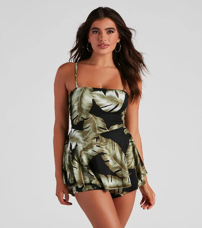 Deal Explosion Leafy Greens Ruffle Skater Romper