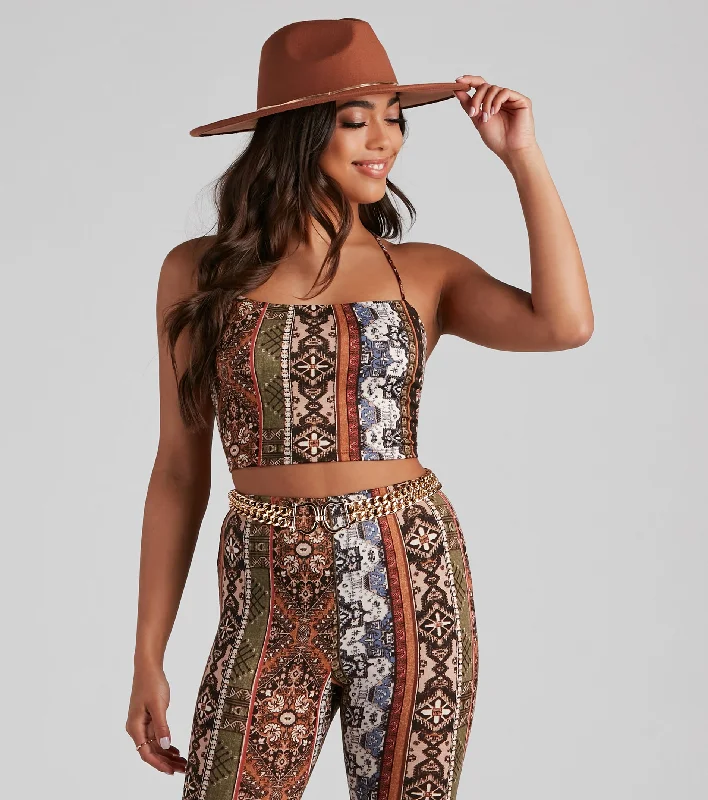 Stock Clearance Boho Dreamer Printed Crop Top