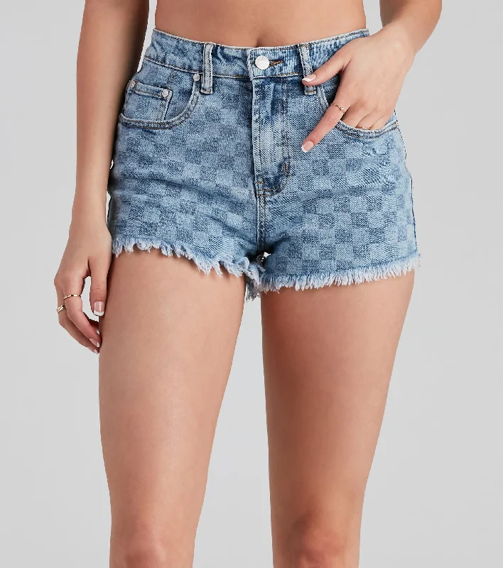 Best Bargains In Check High Rise Denim Mom Shorts