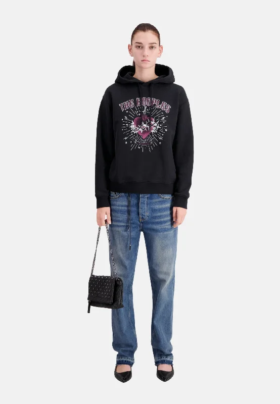 Reduced Prices Hoodie With Dagger Through Heart Serigraphy | Women | Black Washed